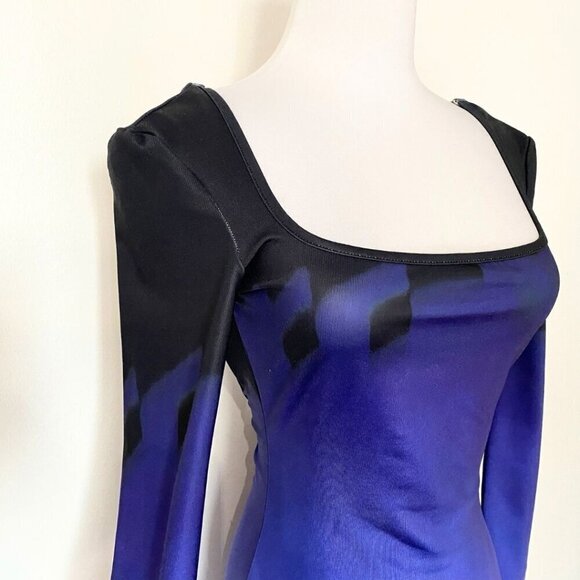 NWOT AMY SHEHAB PURPLE BLUE EYE OF GIZA BACKLESS MIDI BODYCON PENCIL DRESS - S - Picture 5 of 11